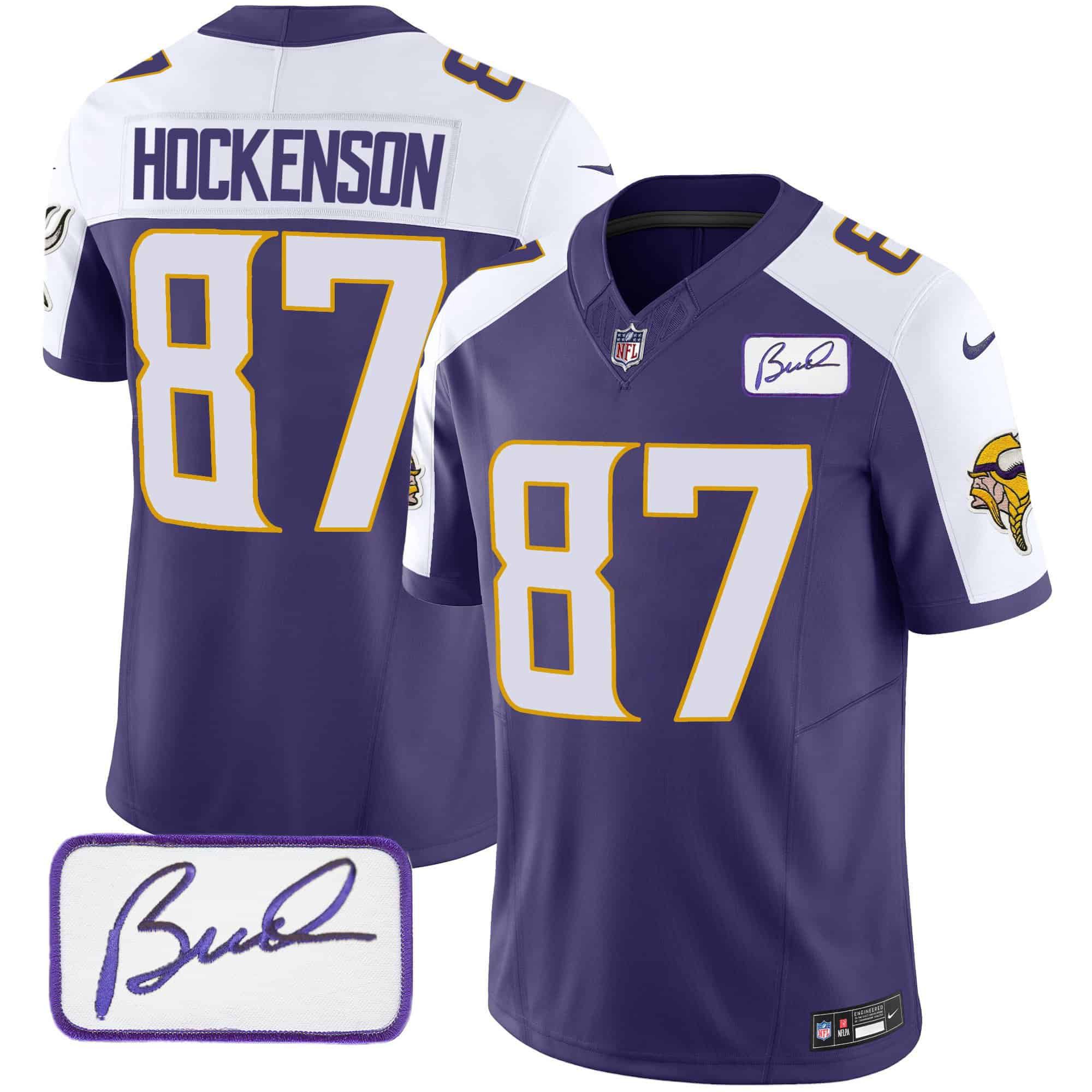 Men Minnesota Vikings #87 Hockenson Purple 2024 Nike Bud Grant Patch Classic Limited NFL Jersey style 2